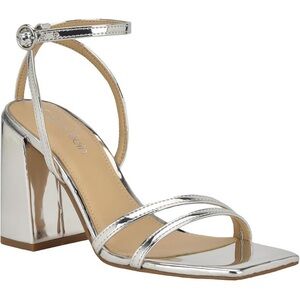 Calvin Klein Sassa Metallic Silver Strappy Block Heel size 9.5- New in Box